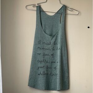 Artist screen-printed tank w/ MERMAID design and wording - green/blue-green